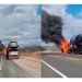 Carreta cegonha pega fogo na BR-304 no Vale do Açu 