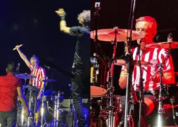 Baterista dos Titãs usa camisa do Potiguar durante show em Natal