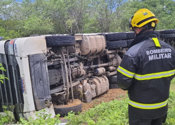 Carreta tomba na BR-405 em Apodi