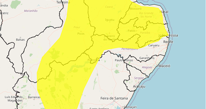 Alerta do Inmet prevê perigo potencial de vendaval para todo o Rio Grande do Norte