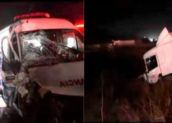 Ambulância se envolve em acidente com carreta na BR-304 em Mossoró