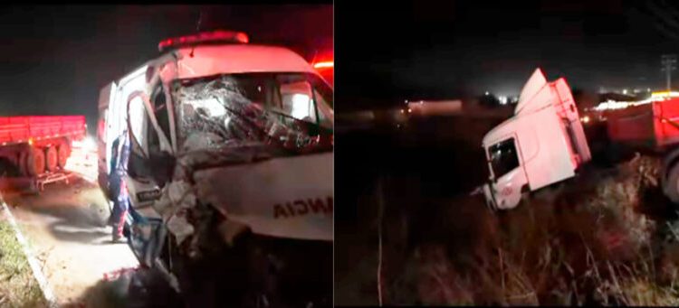 Ambulância se envolve em acidente com carreta na BR-304 em Mossoró