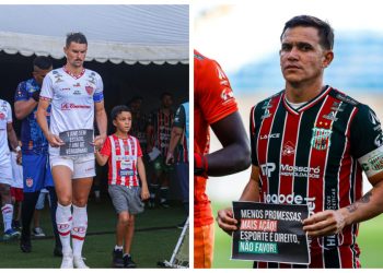 Jogadores protestam em clássico Potiba na Arena das Dunas