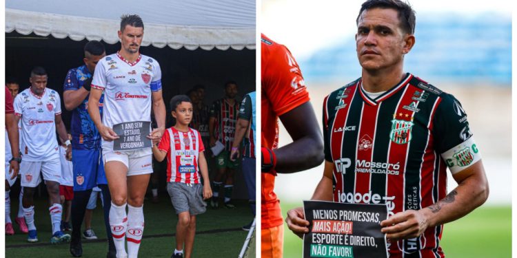 Jogadores protestam em clássico Potiba na Arena das Dunas